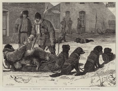 Trading in British America, Arrival of a Dog-Sleigh at Winnipeg Manitoba by Samuel Edmund Waller